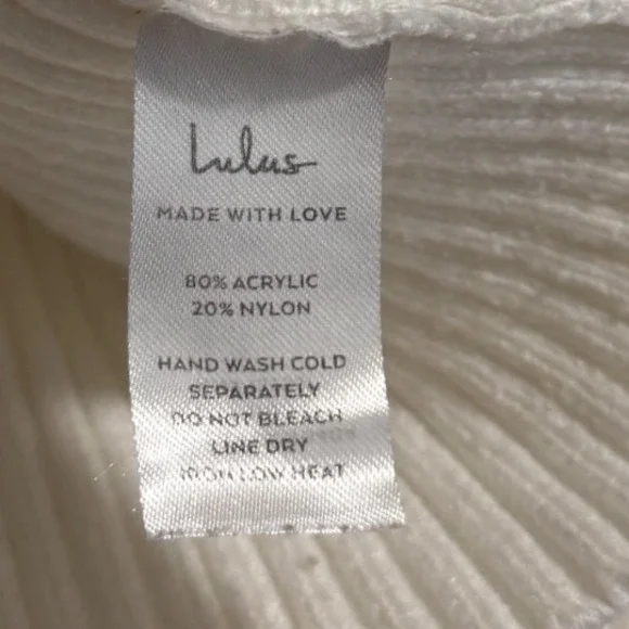 Lulus Womens Ivory White Ribbed Knit Cropped Sweater Thumbhole Cuffs Large - Picture 3 of 5